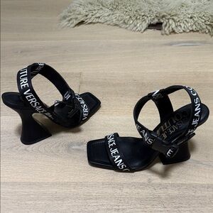 Versace Black and White Logo Heels
